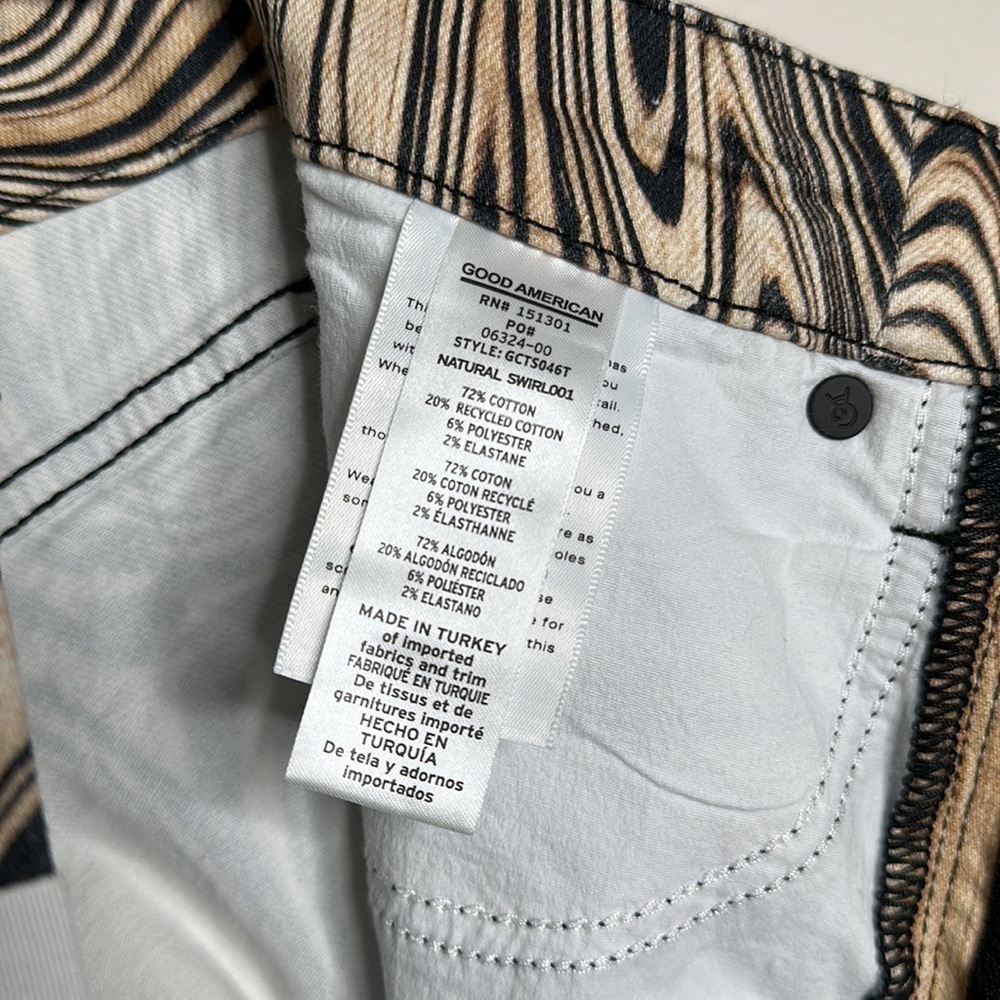 GOOD AMERICAN Good Classic Natural swirl print jeans 00/24 NWT - Picture 8 of 8